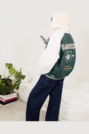 Bershka Varsity-Kunstlederjacke Damen Xs-S Grün