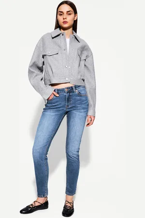 Bershka Skinny-Jeans Mit Tiefem Bund Damen 32 Blau