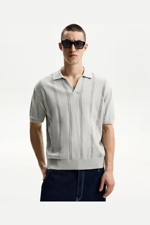 Bershka Poloshirt Mit Kurzen Ärmeln Und Strukturmuster Herren Xs Hellblau