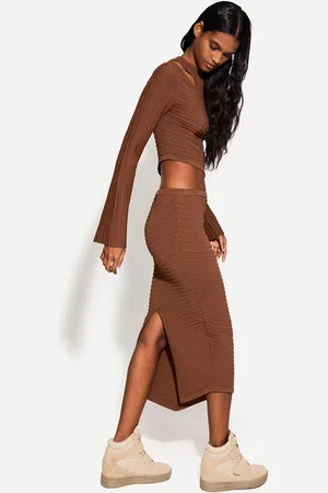 Bershka Asymmetrischer Midirock Damen Xs Braun
