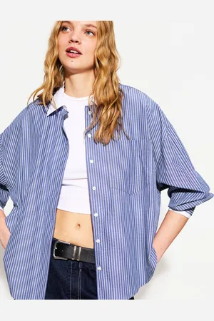 Bershka Oversize-Hemd Aus Popeline Mit Langen Ärmeln Damen Xs Ausgewaschenes Blau
