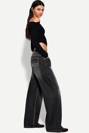 Bershka Low Waist Baggy-Jeans Damen 32 Dunkelgrau