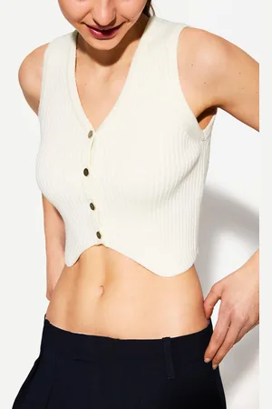Bershka Weste Mit V-Ausschnitt Und Patentmuster Damen Xs Rohweiß