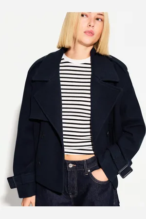 Bershka Kurze Trench-Jacke Soft Damen Xs Marinenblau