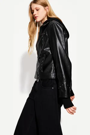 Bershka Kunstlederjacke Mit Nieten Damen Xs Schwarz
