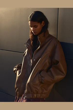 Bershka Oversize-Kunstlederjacke Damen Xs-S Braun