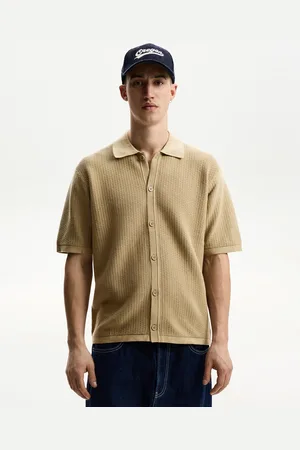 Bershka Hemd Mit Strukturmuster Und Kurzen Ärmeln Herren Xs Braun