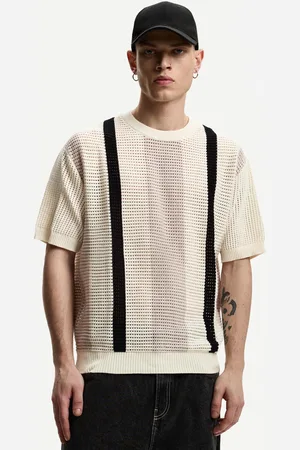 Bershka Kurzarmshirt Mit Strukturmuster Und Streifen Herren Xs Weiss / Schwarz