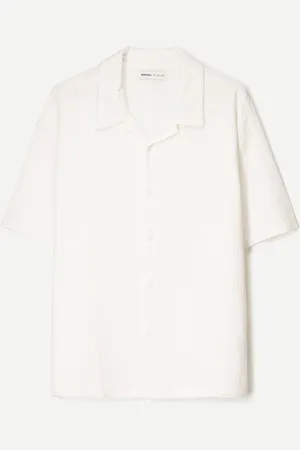 Bershka Hemd Mit Kurzen Ärmeln Und Textur Herren Xs Weiss