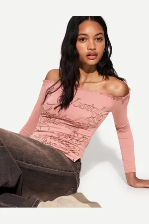 Bershka Asymmetrisches Langarmshirt Damen Xs Rosa
