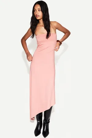 Bershka Asymmetrisches Bandeau-Midikleid Damen Xs Rosa
