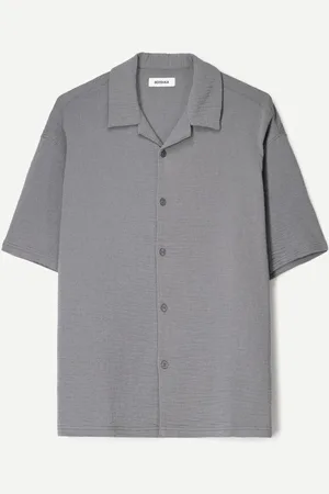 Bershka Hemd Mit Kurzen Ärmeln Und Textur Herren Xs Dunkelgrau