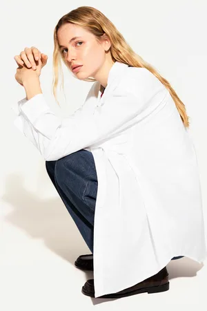 Bershka Oversize-Popelinhemd Damen Xs Weiss