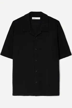 Bershka Hemd Mit Kurzen Ärmeln Und Textur Herren Xs Schwarz
