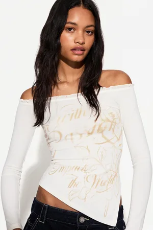 Bershka Asymmetrisches Langarmshirt Damen Xs Grbrochenes Weiss