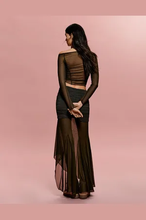 Bershka Midirock Aus Tüll Mit Raffungen Damen Xs Khaki