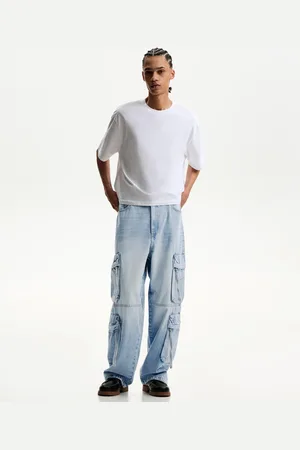 Bershka Baggy-Jeans Mit Mehreren Cargotaschen Herren 34 Ausgewaschenes Blau