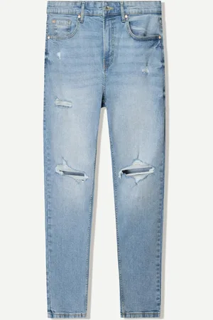 Bershka Carrotjeans Risse Herren 34 Ausgewaschenes Blau
