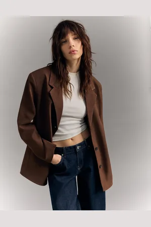 Bershka Blazer Aus Wildlederimitat Damen Xs Braun