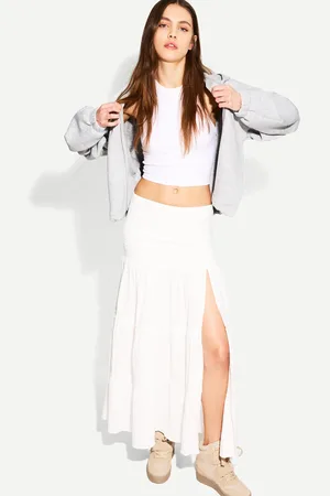 Bershka Midirock Damen Xs Grbrochenes Weiss