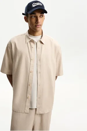 Bershka Kurzarmhemd Mit Leinenanteil Herren Xs Sandfarbe