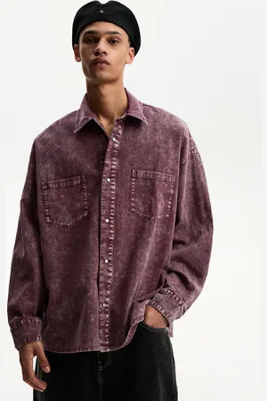 Bershka Oversize-Langarmhemd Herren S Granatrot