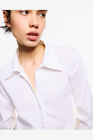 Bershka Cropped-Popelinhemd Mit Schnürung Damen Xs Weiss