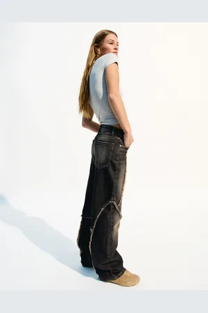 Bershka Baggy-Jeans Fransen Damen 10-12 Schwarz