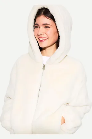 Bershka Kapuzenjacke Aus Kunstfell Damen Xs Grbrochenes Weiss