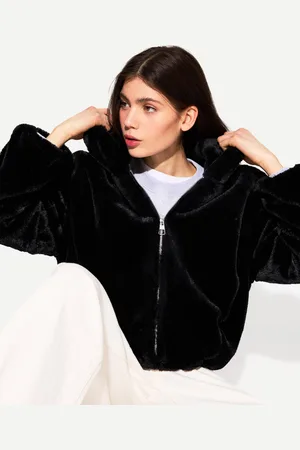 Bershka Kapuzenjacke Aus Kunstfell Damen Xs Schwarz