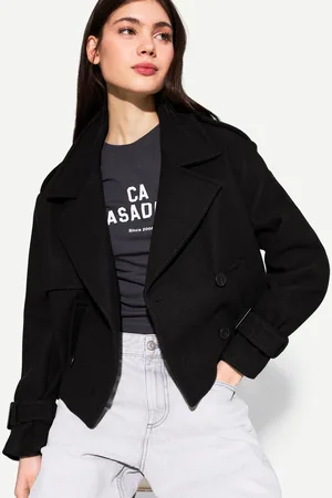 Bershka Kurze Trench-Jacke Soft Damen Xs Schwarz