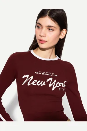 Bershka Langarmshirt Mit Print Damen Xs Violett