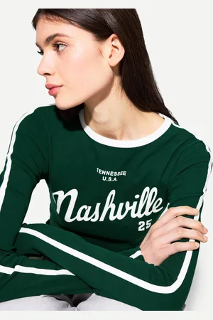 Bershka Langarmshirt Mit Print Damen Xs Grün