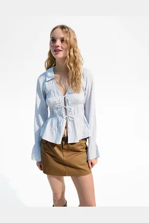 Bershka Rustikales Hemd Mit Raffungen Damen Xs Hellblau