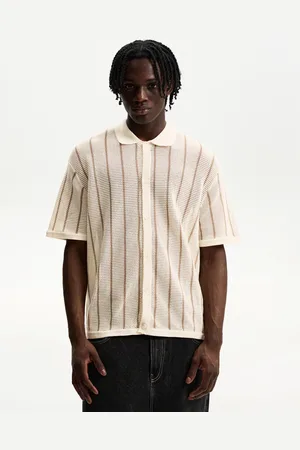 Bershka Hemd Mit Kurzen Ärmeln Strukturmuster Und Streifen Herren Xs Sandfarbe