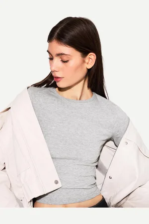Bershka Langarmshirt Damen S Grau