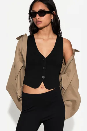Bershka Weste Mit V-Ausschnitt Damen Xs Schwarz