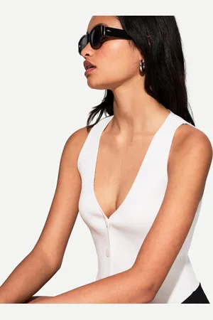 Bershka Weste Mit V-Ausschnitt Damen Xs Weiss