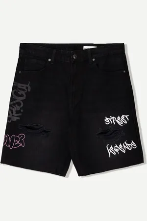 Bershka Denim-Bermudas Mit Print Herren 34 Schwarz