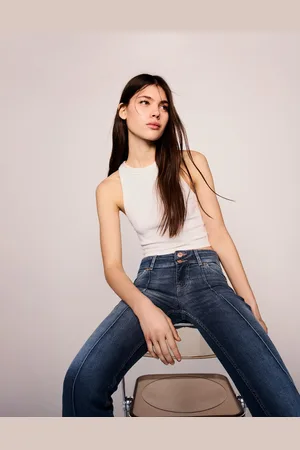 Bershka Bootcut-Jeans Mit Tiefem Bund Damen 10-12 Ausgewaschenes Blau