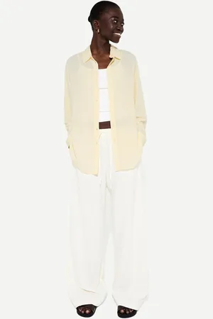 Bershka Oversize-Langarmhemd Mit Leinen Damen Xs Gelb