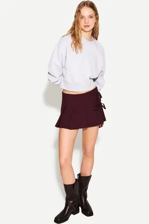 Bershka Minirock Mit Kellerfalten Und Schleife Damen Xs Granatrot
