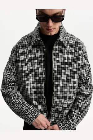 Bershka Rustikale Jacke Herren S Weiss / Schwarz