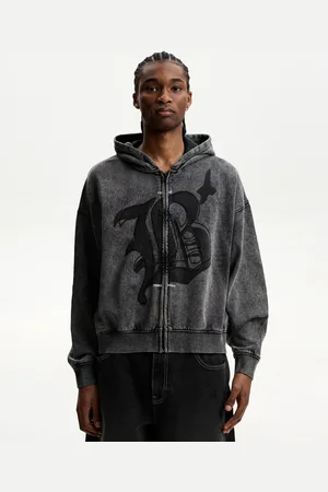 Bershka Hoodie Mit Print Und Reißverschluss Herren Xs Grau