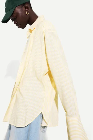 Bershka Oversize-Hemd Mit Leinen Damen Xs Gelb
