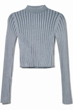 Bershka Rollkragenpullover Im Rippenstrick Damen Xs Blau