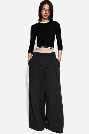 Bershka Weite Bundfaltenhose Damen Xs Dunkelgrau