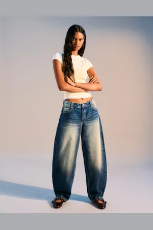 Bershka Baggyhosen-Jeans Im Barrel-Fit Damen 10-12 Dunkelblau