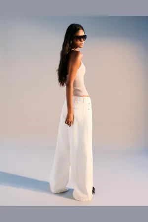 Bershka Wide Leg Hose Damen 10-12 Rohweiß