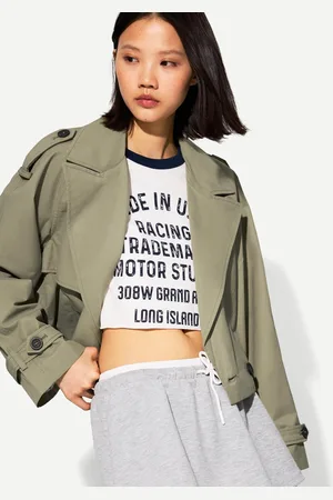 Bershka Kurze Trenchcoat-Jacke Damen Xs Khaki